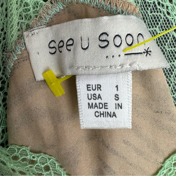 See u soon tank top cami camisole zebra beige print lime green lace racer back - Picture 5 of 6